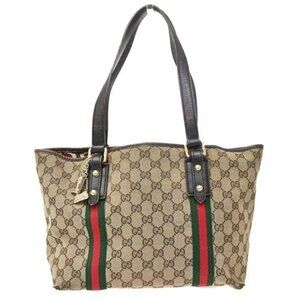 GUCCI GG Pattern Sherry Shoulder Tote Bag Canvas Leather Brown GHW 67EG242